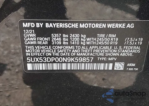 2022 BMW X3 xDrive30I z USA, uszkodzony, nr VIN 5UX53DP00N9K59857